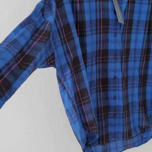 French Connection Blue Plaid Flannel Long Sleeve Button Up Shirt Womens NEW Sz - Picture 2 of 5